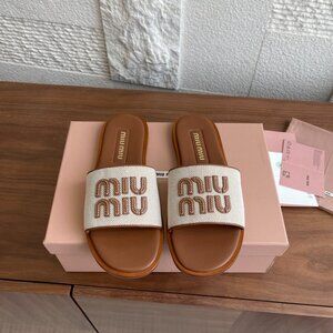 Miu Miu Embroidered Logo Summer Slides – Chic Look